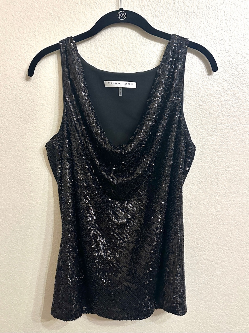 Trina Turk Black Sequin Cowl Neck Sleeveless Top Size M